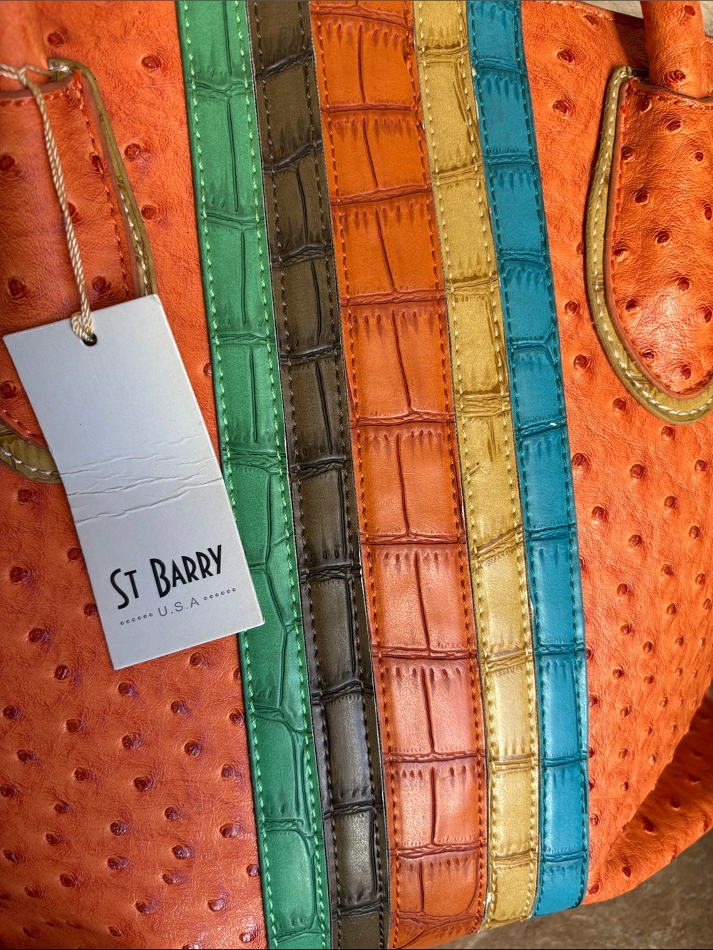 St. Barry PVC Orange Multicolor Textured Tote Bag - Picture 2 of 10